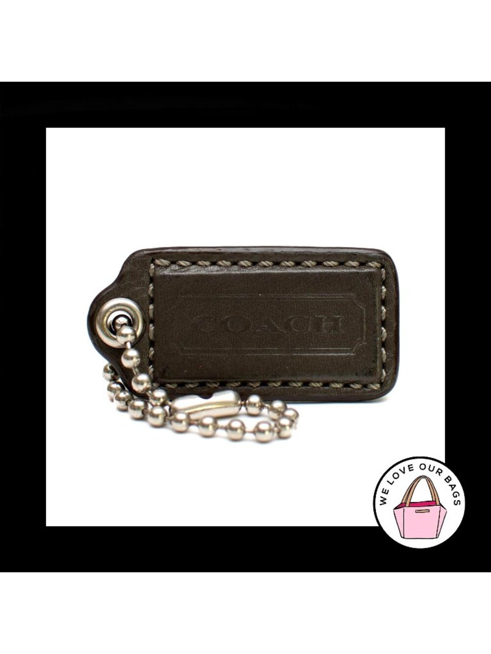 2" Medium COACH GRAY LEATHER Nickel Key Fob Bag Charm Keychain Hang Tag